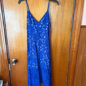 Blue Lace Spaghetti Strap Dress